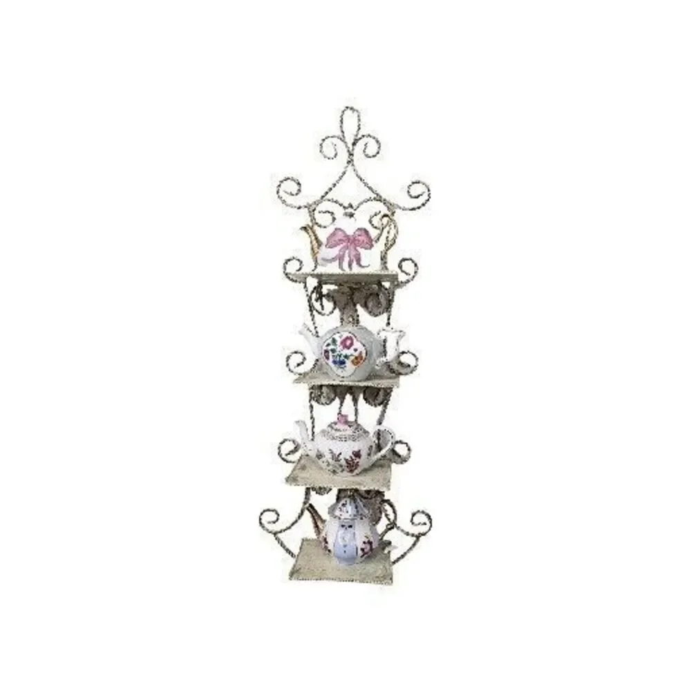 Lot Of 4 Mini Teapots Bow Flowers Coquette Wall Decor Hanger